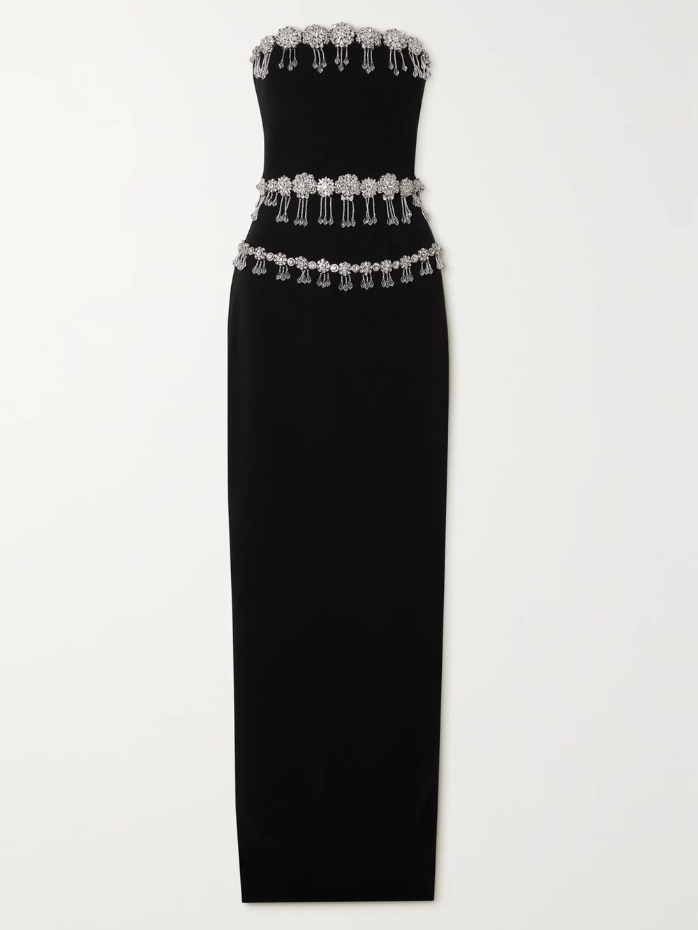 Clio Peppiatt Brooch strapless crystal-embellished crepe maxi dress NWT